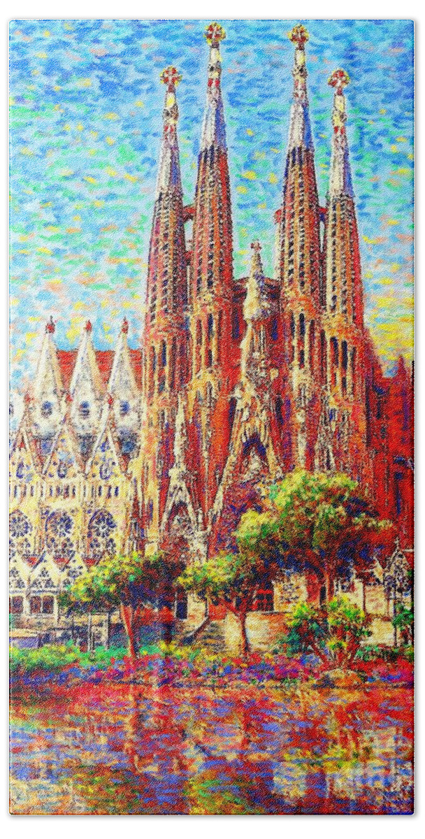 Spain Hand Towel featuring the painting Sagrada Familia by Jane Small
