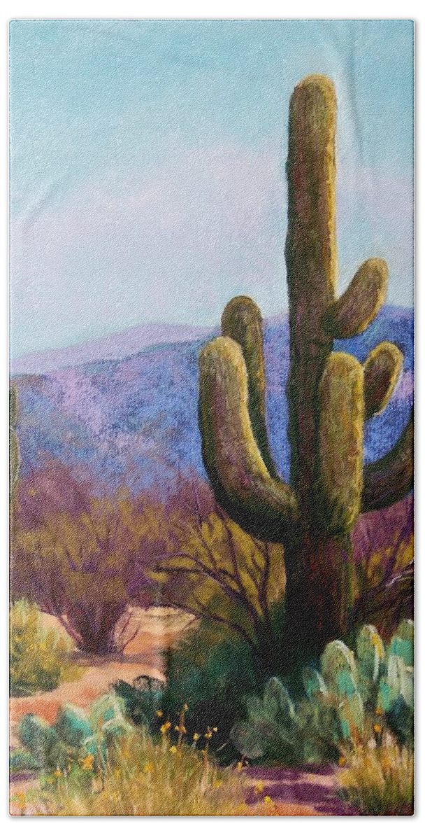 Saguaro Bath Towel featuring the pastel Saguaro by Candy Mayer