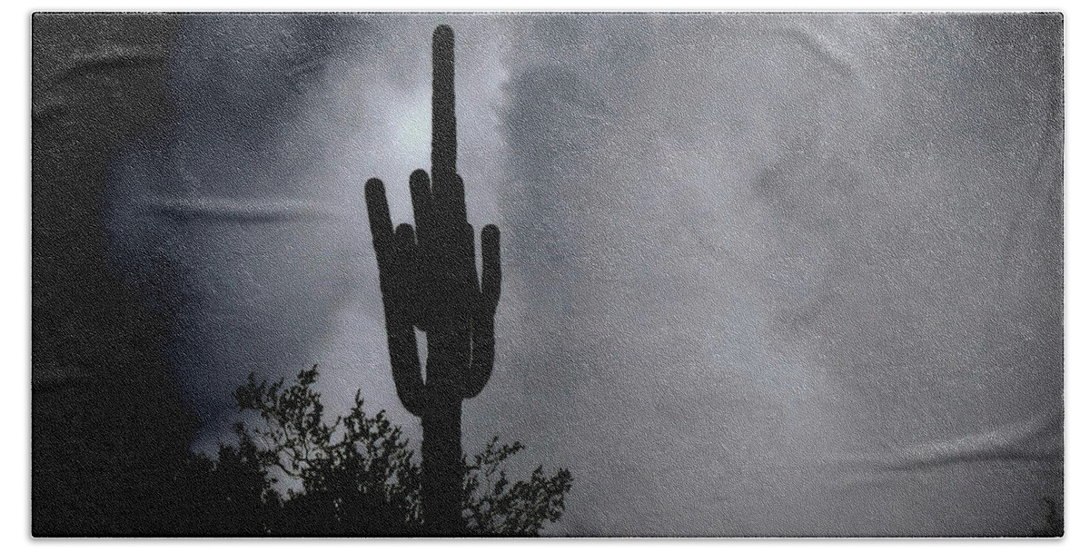 Sahuaro Bath Sheet featuring the photograph Saguaro Storm by Laurel Powell