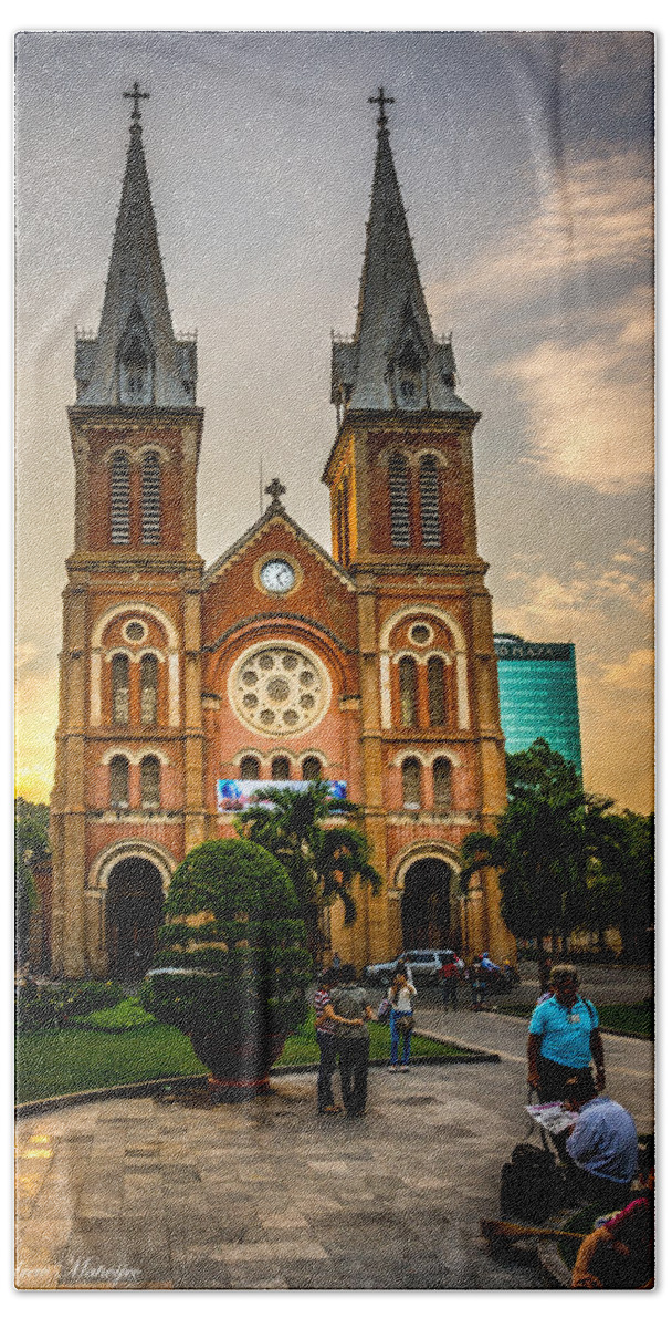 Saigon Bath Towel featuring the photograph Saigon Notre-Dame Basilica 2 by Andrew Matwijec