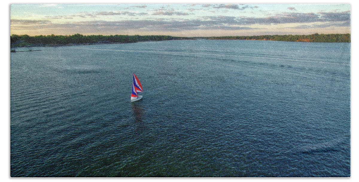 Decatur Hand Towel featuring the photograph Sailboat on Lake Decatur by George Strohl