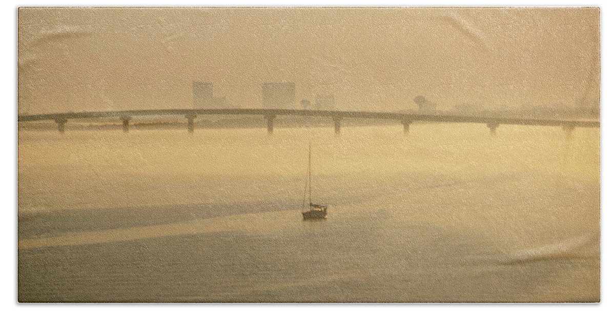 Sailboat Bath Towel featuring the photograph Sailboat on Great Egg Harbor - Ocean City New Jersey by Bill Cannon