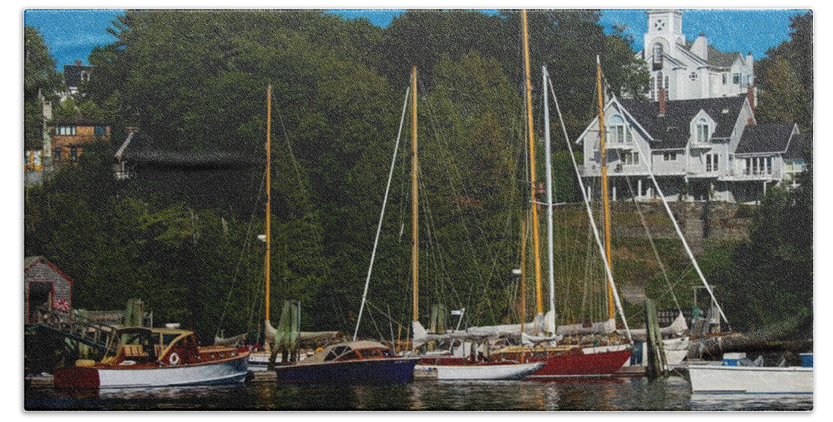 Rockport Maine Bath Towel featuring the photograph Sailboats at the Dock by Steve Brown