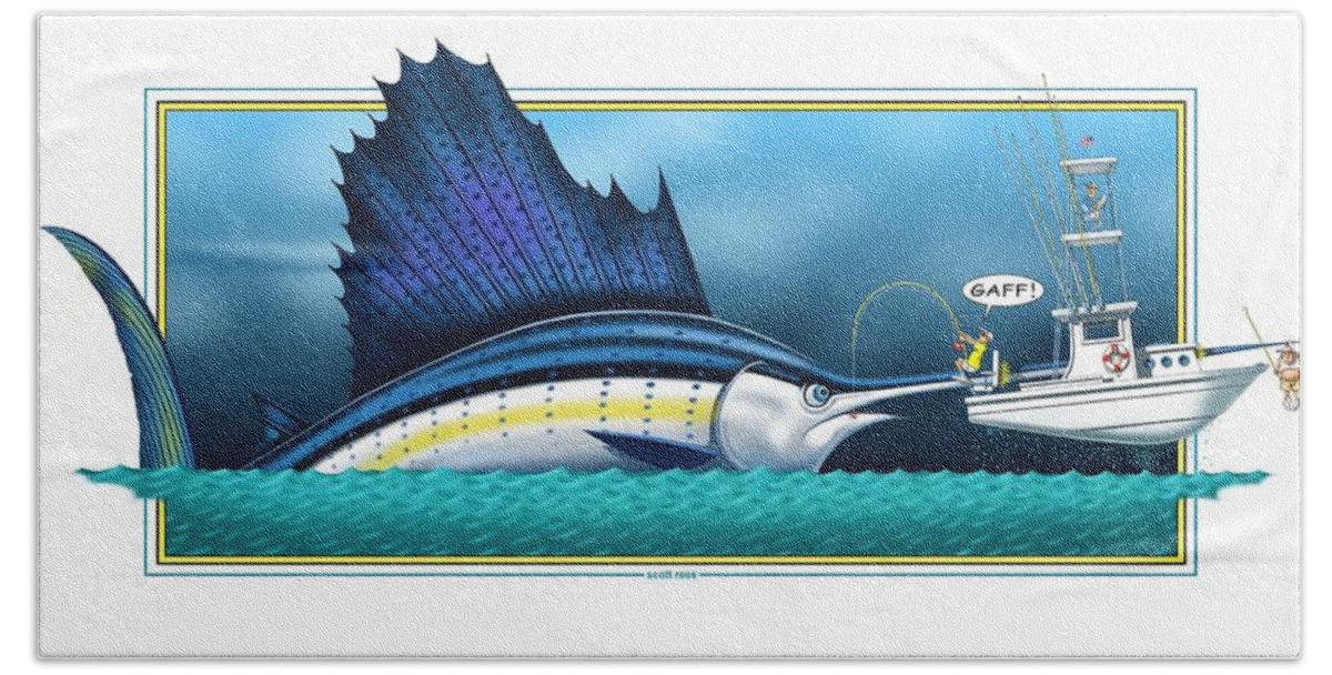 Fishing Bath Towel featuring the digital art Sailfish by Scott Ross