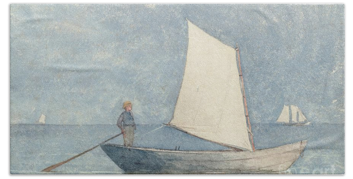 Boat Bath Sheet featuring the painting Sailing a Dory by Winslow Homer