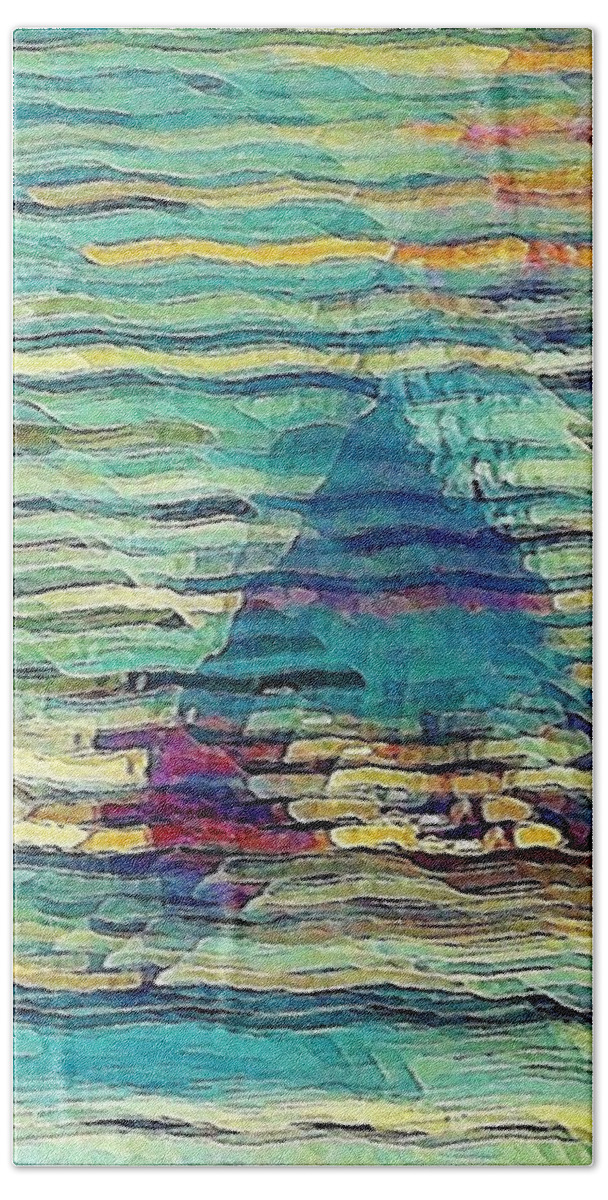 Blue Bath Towel featuring the digital art Sailing at Sunrise by David Manlove