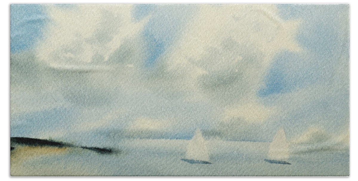 Bay Bath Towel featuring the painting Sailing into A Calm Anchorage by Dorothy Darden