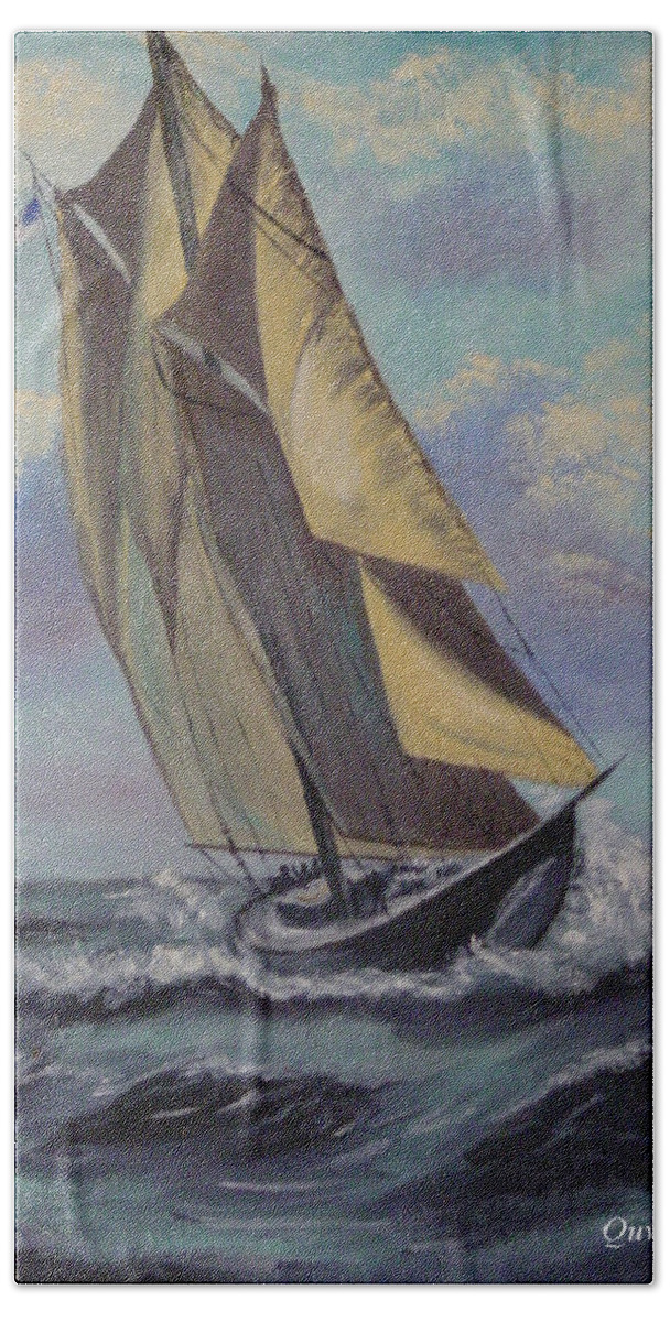 Ocean Hand Towel featuring the painting Sailing by Quwatha Valentine