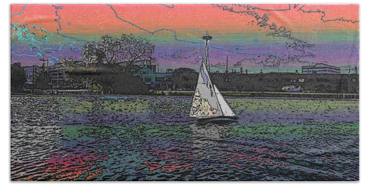 Sail Hand Towel featuring the digital art Sailing South Lake Union by Tim Allen