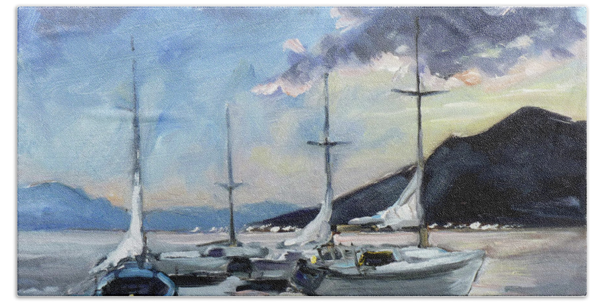 Sails Bath Towel featuring the painting Sails 4 - Lake Como by Irek Szelag