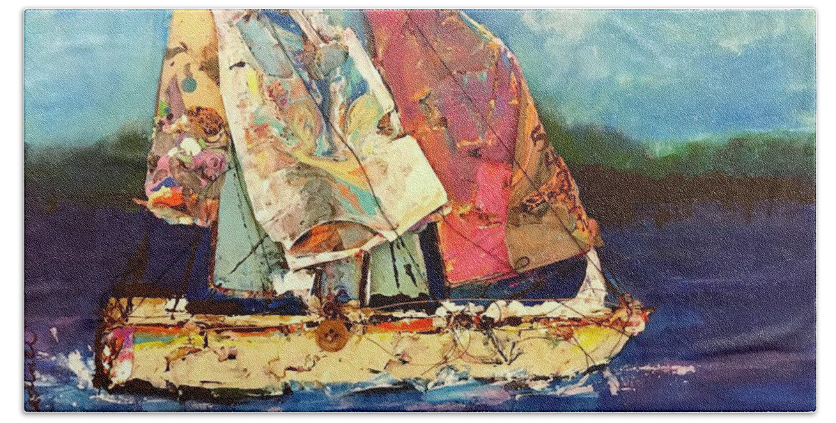 Boating Bath Towel featuring the painting Sails Away by Sherry Harradence