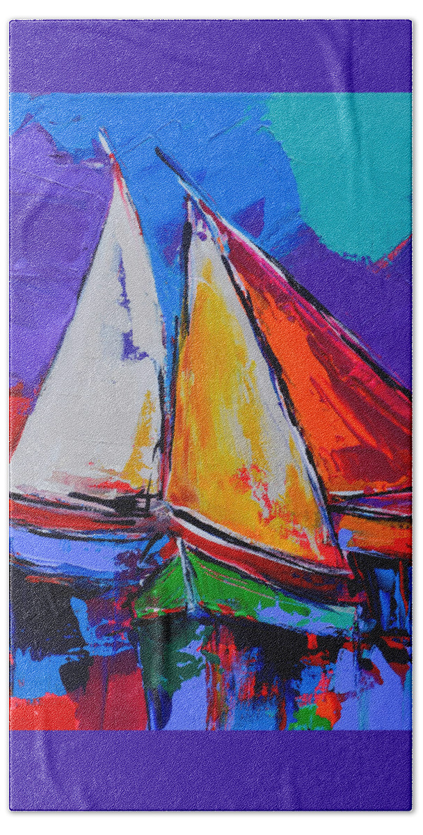 Sails Hand Towel featuring the painting Sails Colors by Elise Palmigiani
