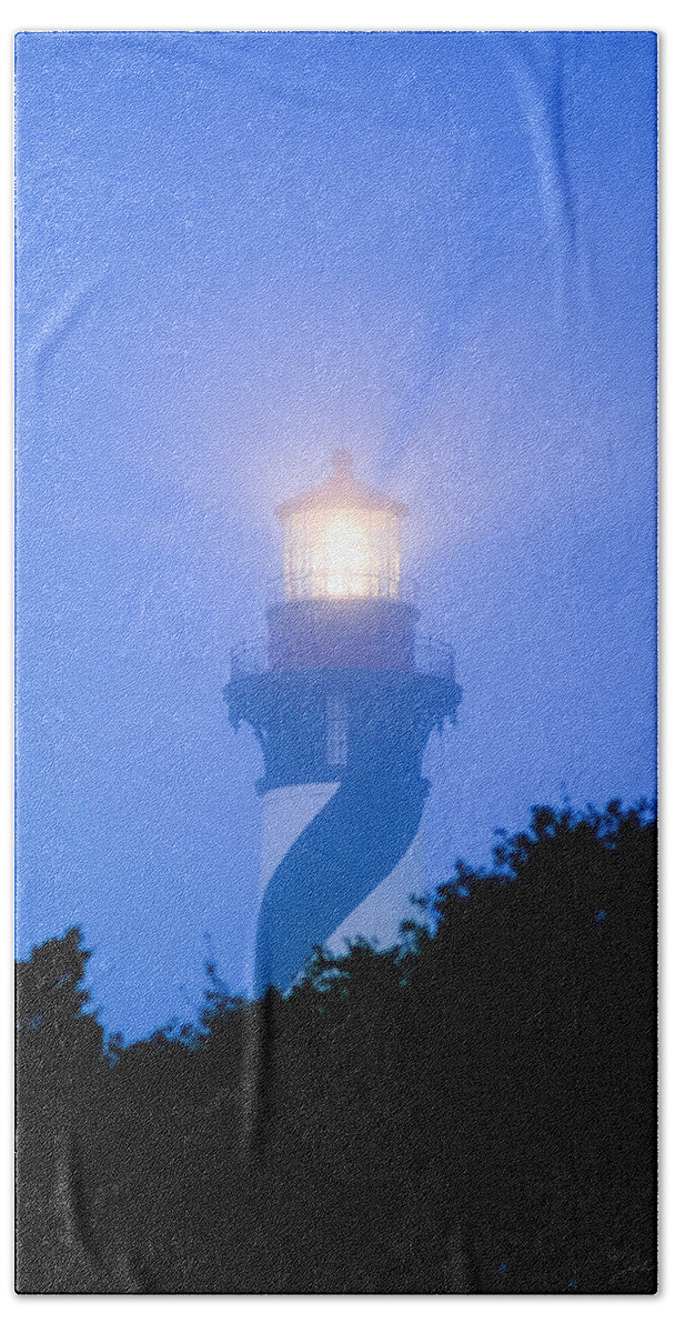 Fog Bath Towel featuring the photograph Saint Augustine Lighthouse in the Fog by John Harmon
