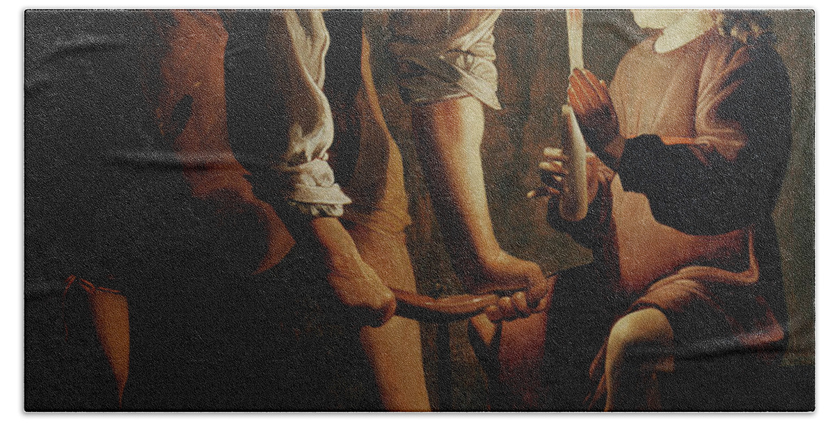 Georges De La Tour Hand Towel featuring the painting Saint Joseph the Carpenter by Georges de la Tour