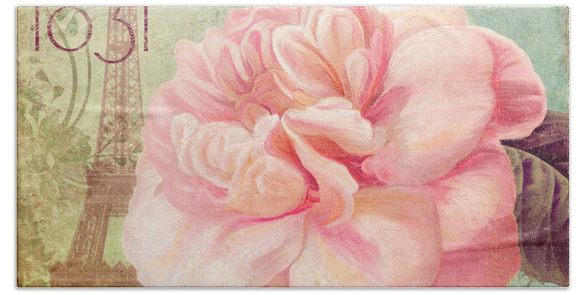 Pink Flower Hand Towel featuring the painting Saisons Pink Peony Rose by Mindy Sommers
