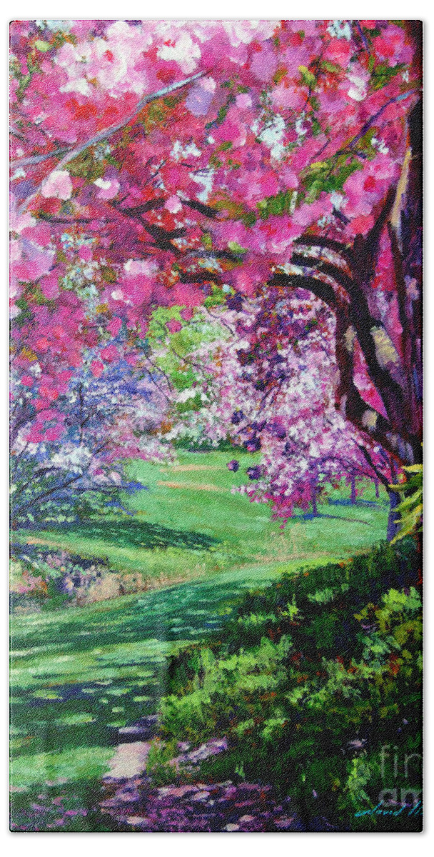 Cherry Blossoms Bath Towel featuring the painting Sakura Romance by David Lloyd Glover
