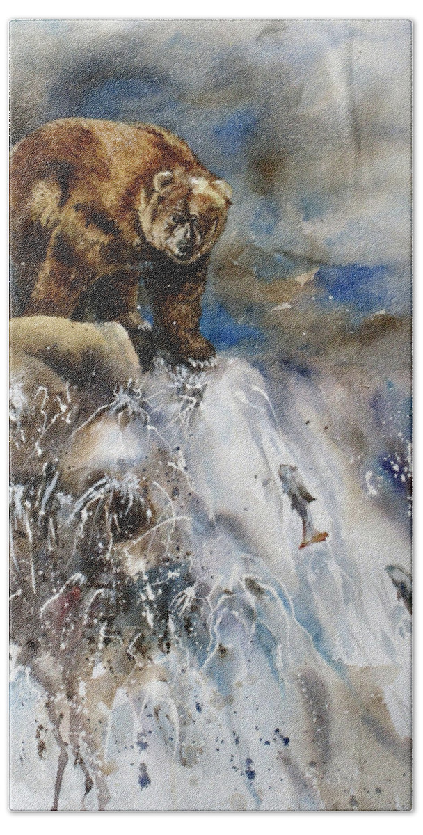 Salmon Hand Towel featuring the painting Salmon Run by Mary McCullah