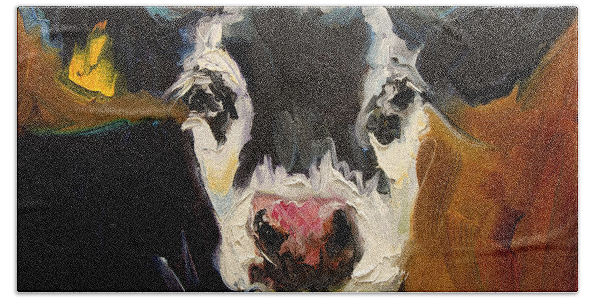 Cow Bath Towel featuring the painting Salt and Pepper Cow by Diane Whitehead