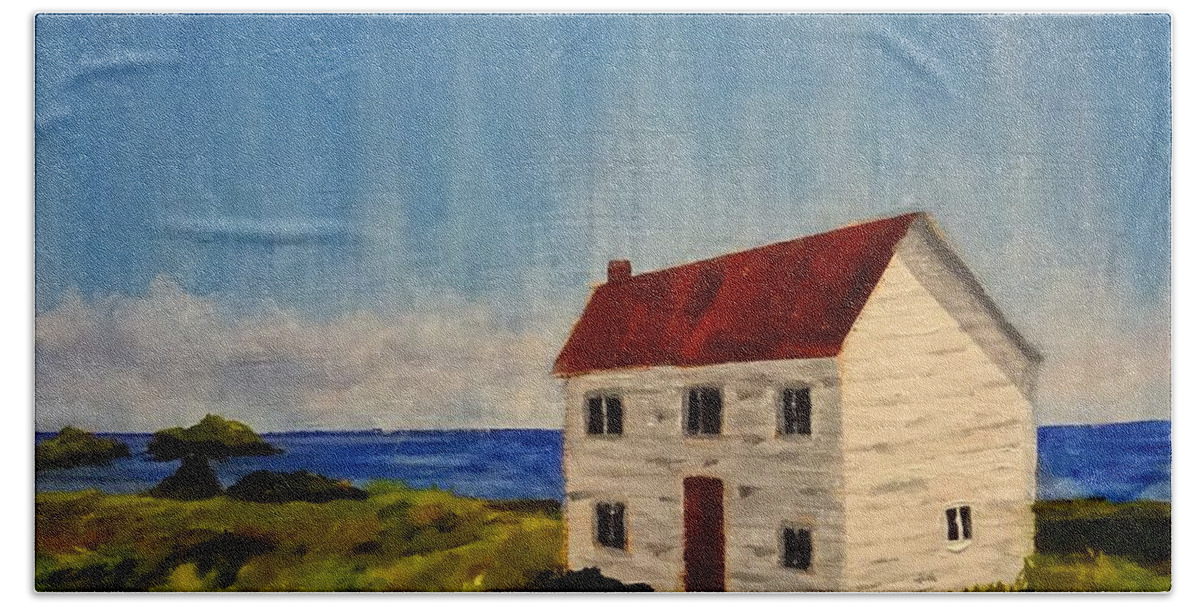 Newfoundland Hand Towel featuring the painting Saltbox House by Diane Arlitt
