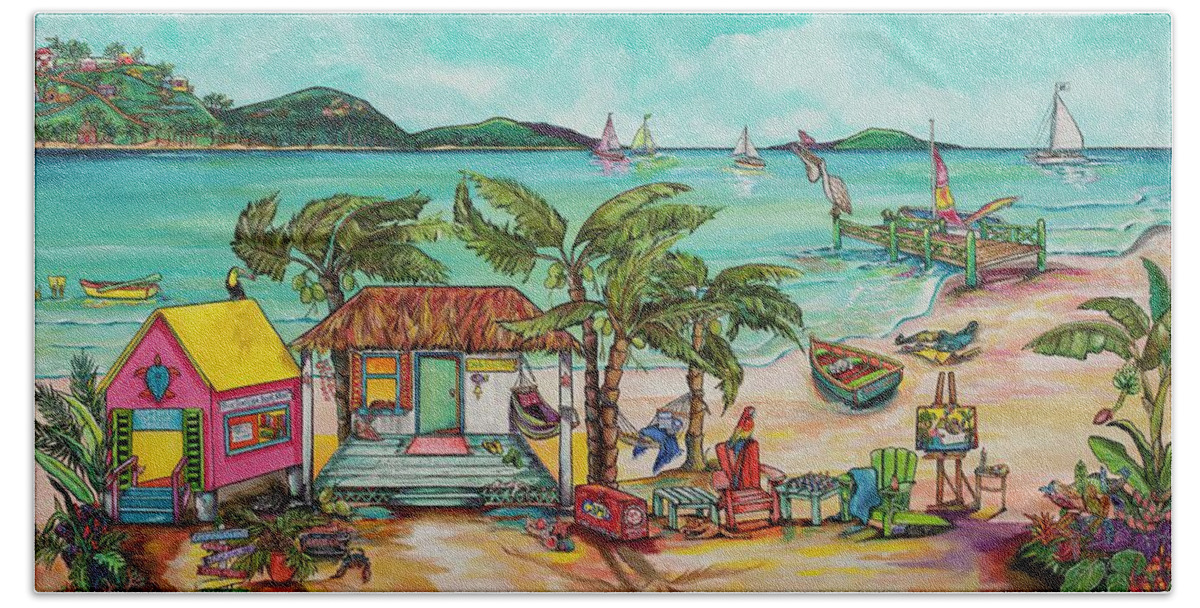 Caribbean Art Hand Towel featuring the painting Salty Kisses and Star Fish Wishes by Patti Schermerhorn