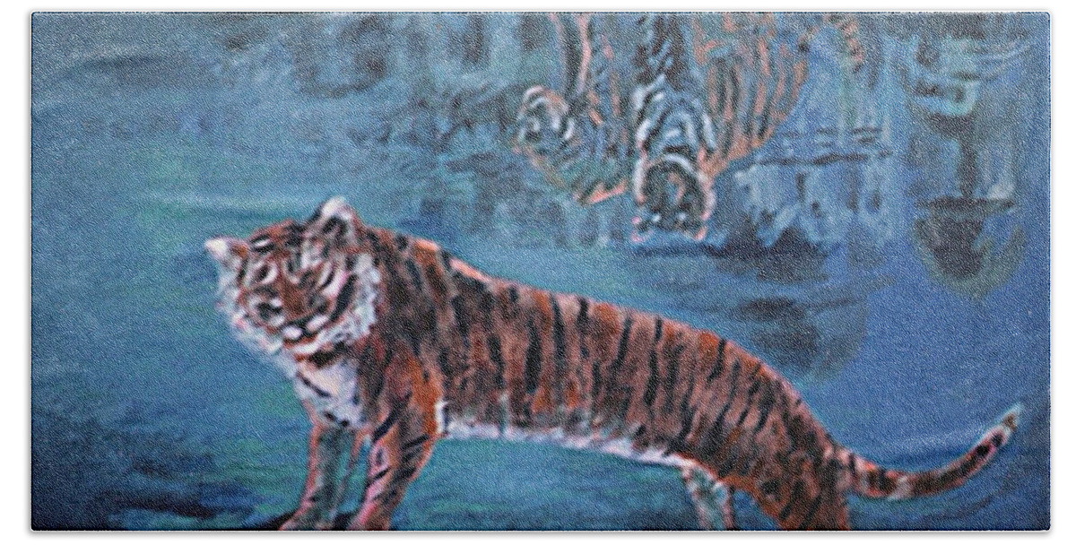 Tiger Bath Towel featuring the painting Salvato dalle acque by Enrico Garff