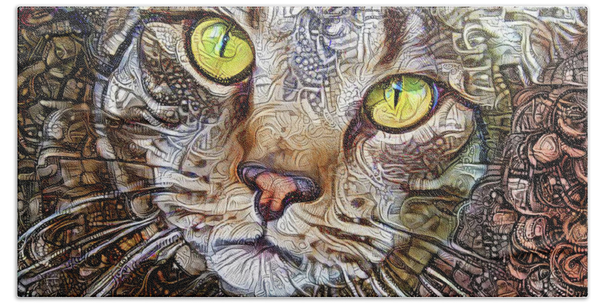 Tabby Cat Hand Towel featuring the digital art Sam the Tabby Cat by Peggy Collins