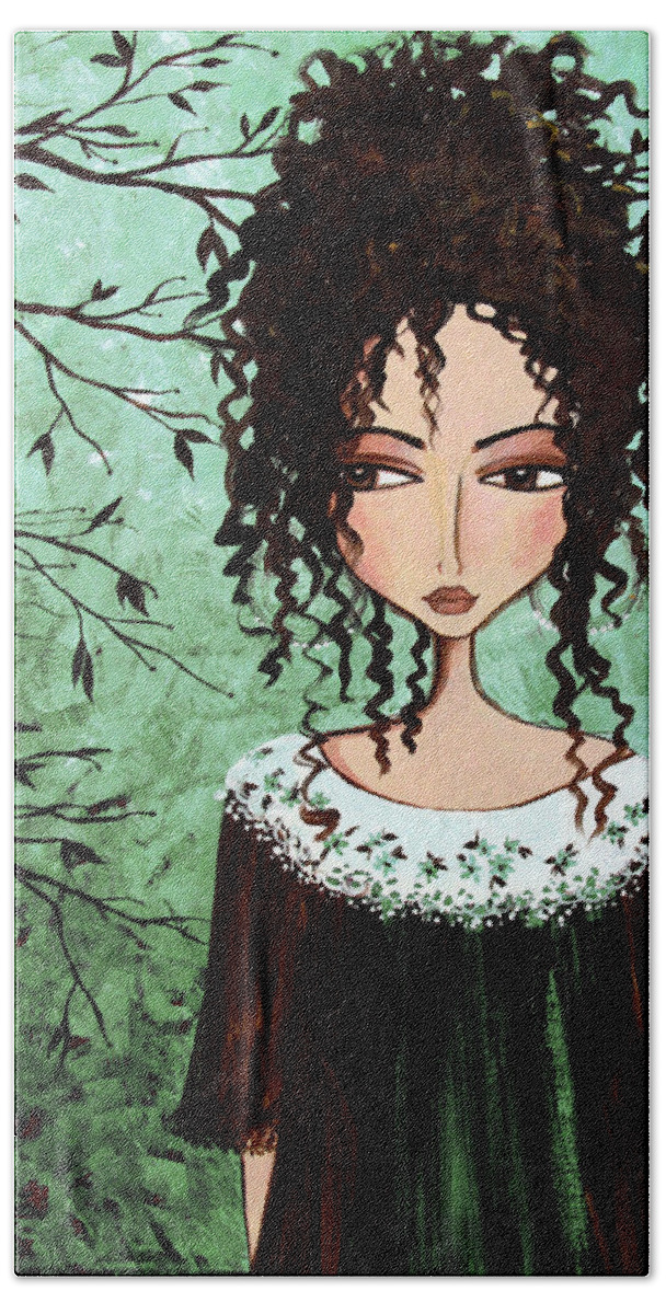 Dark Hair Hand Towel featuring the painting Samantha's Chocolate Tree by Debbie Gallerani