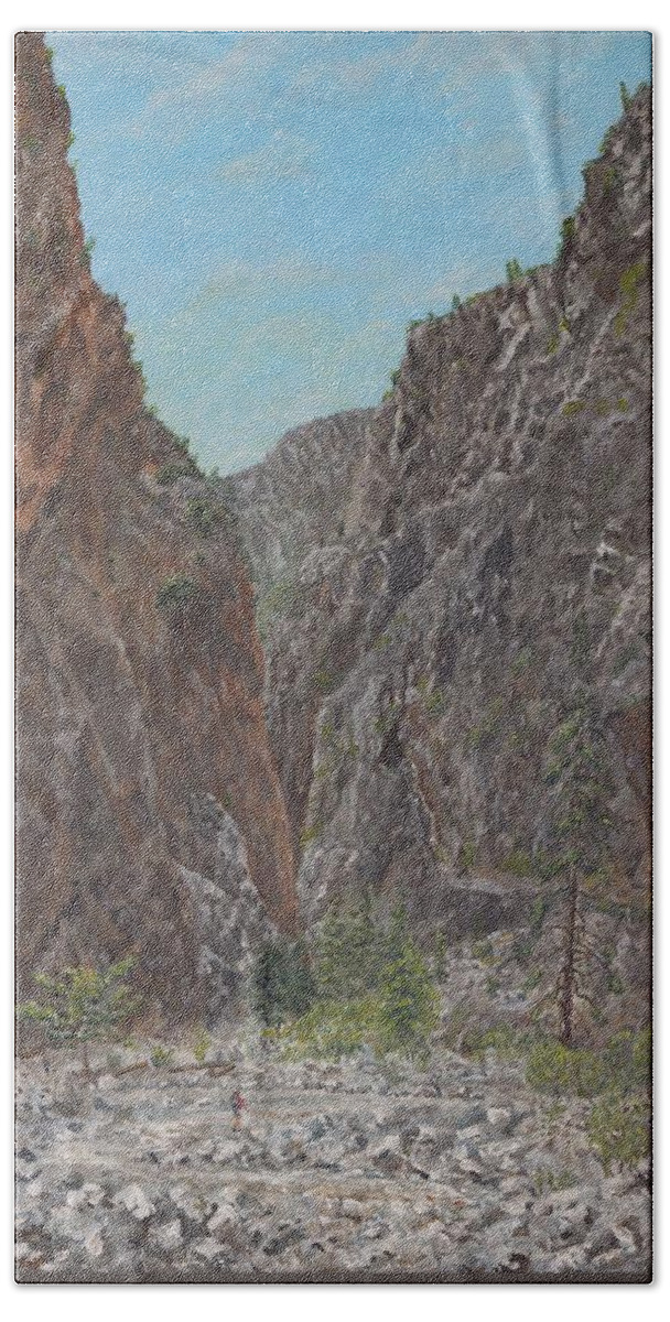 Samaria Hand Towel featuring the painting Samaria Gorge by David Capon