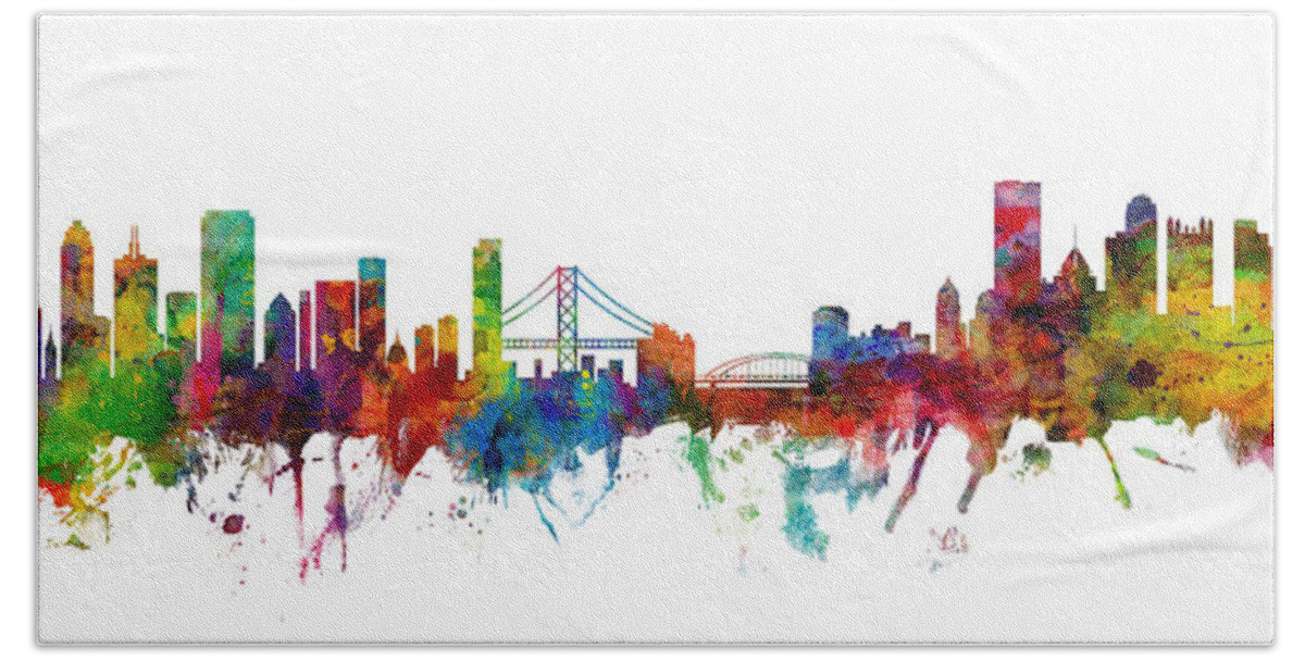 Pittsburgh Bath Sheet featuring the digital art San Francisco and Pittsburgh Skylines Mashup by Michael Tompsett