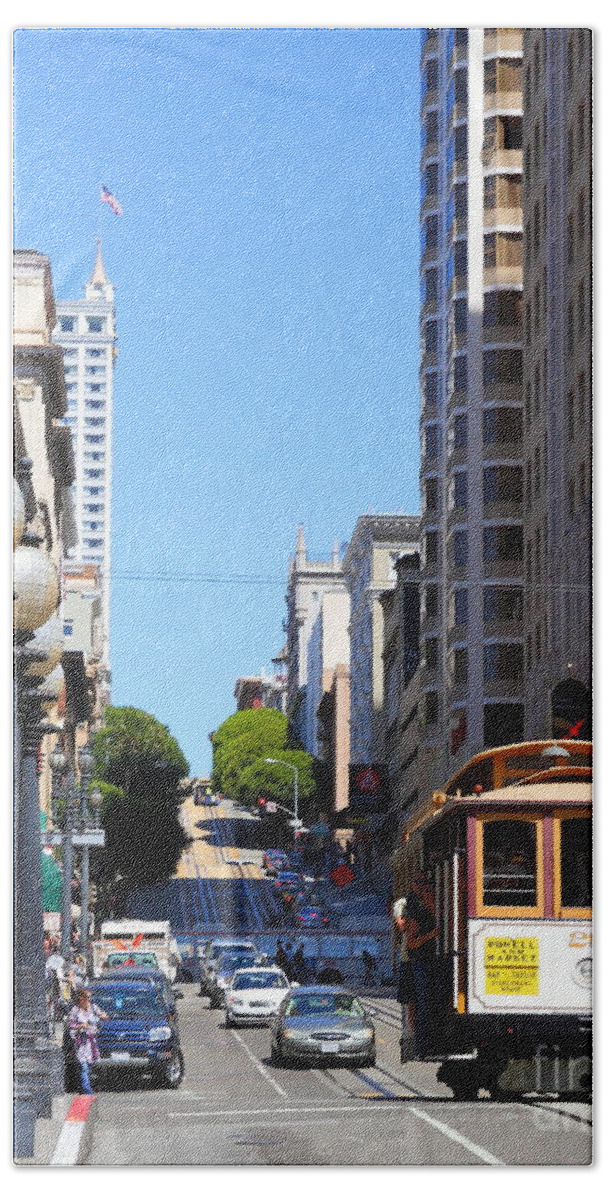Wingsdomain Bath Towel featuring the photograph San Francisco Cablecar on Powell Street by Wingsdomain Art and Photography