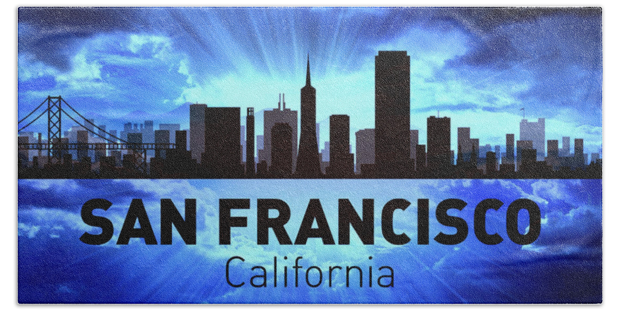 San Francisco Skyline Bath Towel featuring the digital art San Francisco city skyline by Lilia S