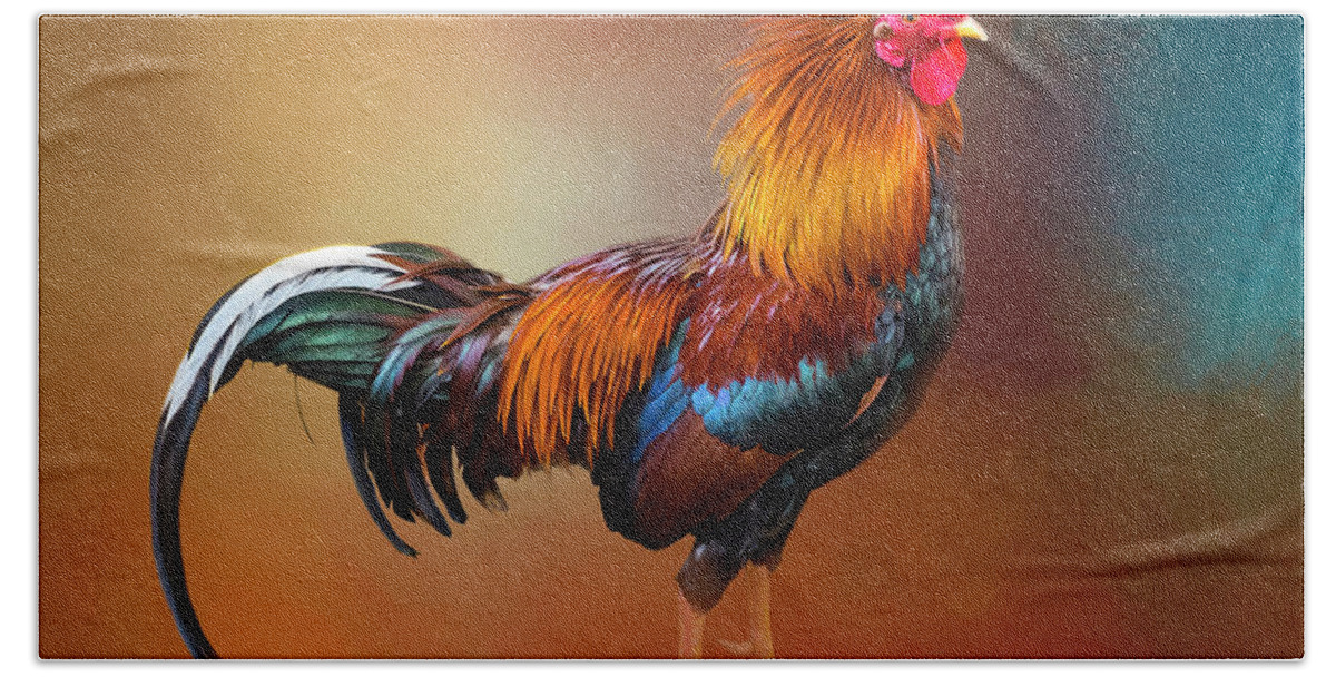Rooster Bath Towel featuring the photograph San Juan Rooster by Denise Saldana