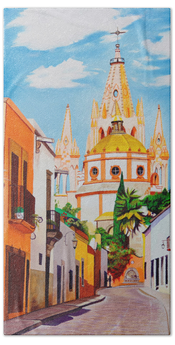 San Miguel De Allende Bath Towel featuring the painting San Miguel de Allende by Joshua Morton