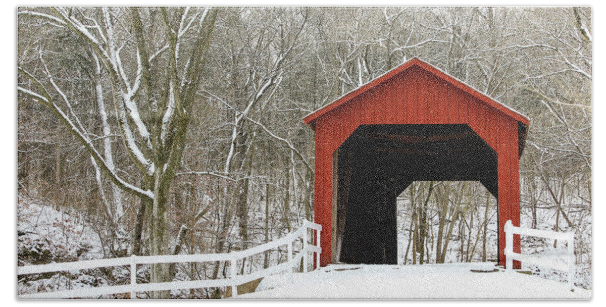 Landscape Hand Towel featuring the photograph Sandy Creek Covered Bridge by Holly Ross