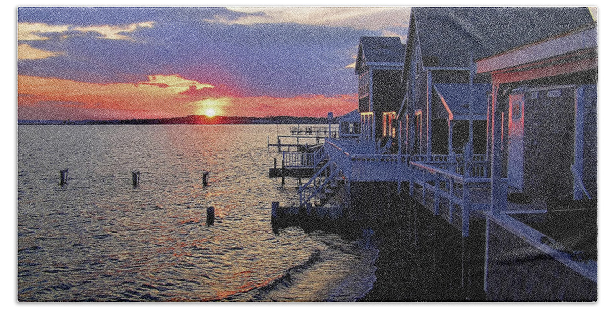 Sandy Neck Bath Towel featuring the photograph Sandy Neck Sunset at the Cottages by Charles Harden