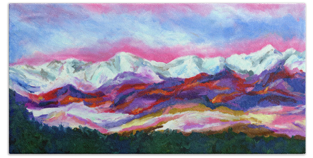 Sangre De Cristo Hand Towel featuring the painting Sangre de Cristo Mountains by Stephen Anderson