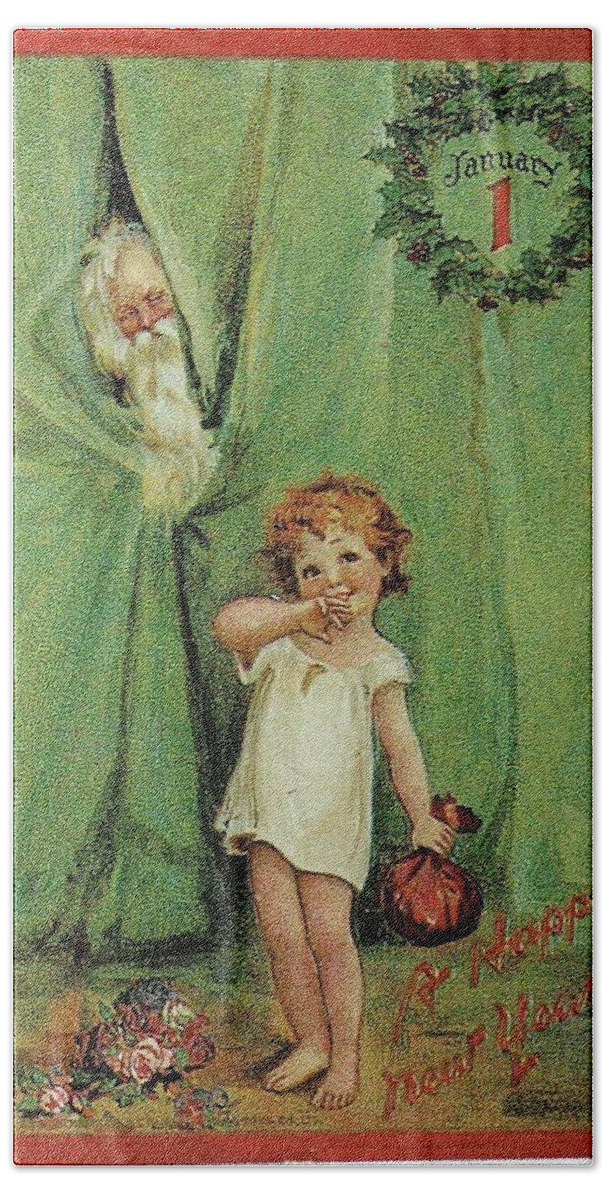 Frances Brundage Hand Towel featuring the painting Santa and Girl by Reynold Jay