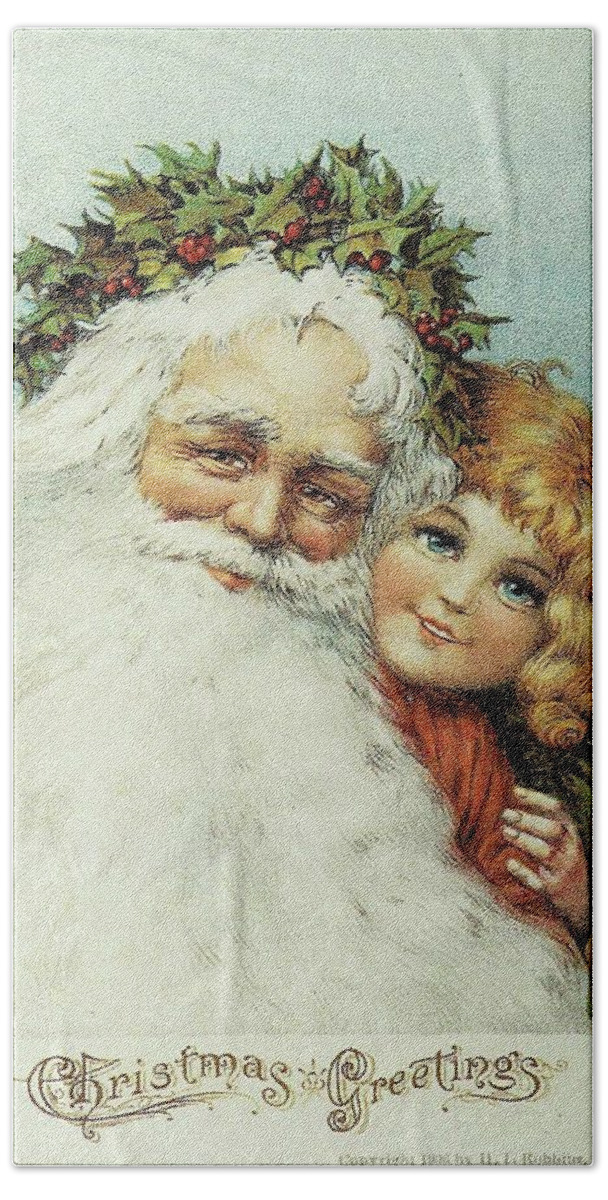 Frances Brundage Bath Towel featuring the painting Santa and his Little Admirer by Reynold Jay