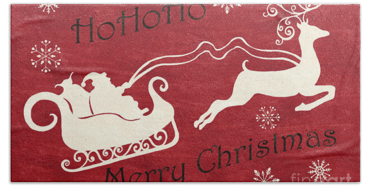 Santa Hand Towel featuring the painting Santa and Reindeer Sleigh by Debbie DeWitt