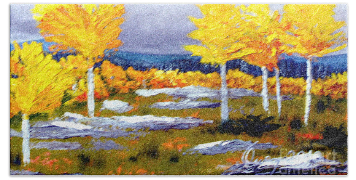 Landscape Hand Towel featuring the painting Santa Fe Aspens series 2 of 8 by Carl Owen