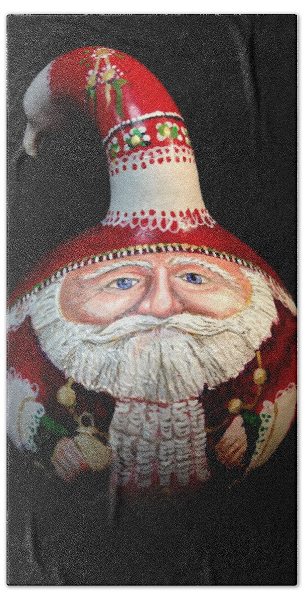 Santa Hand Towel featuring the painting Santa Is a little Gourd by Cynthia Westbrook