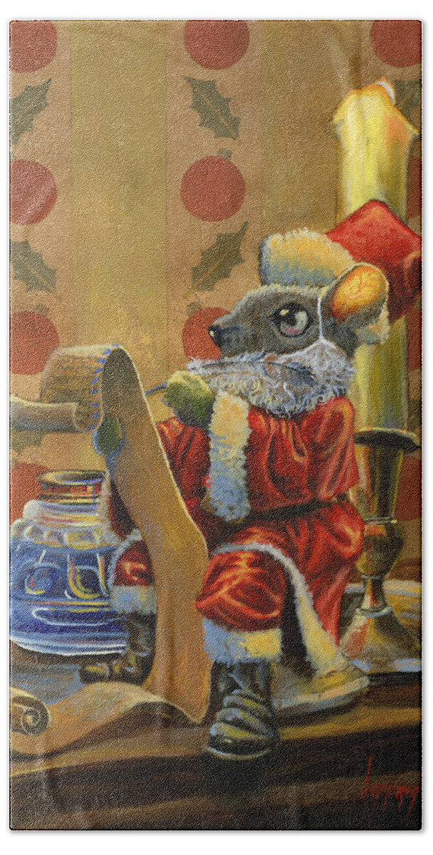Jeffrey V Brimley Bath Towel featuring the painting Santa Mouse by Jeff Brimley