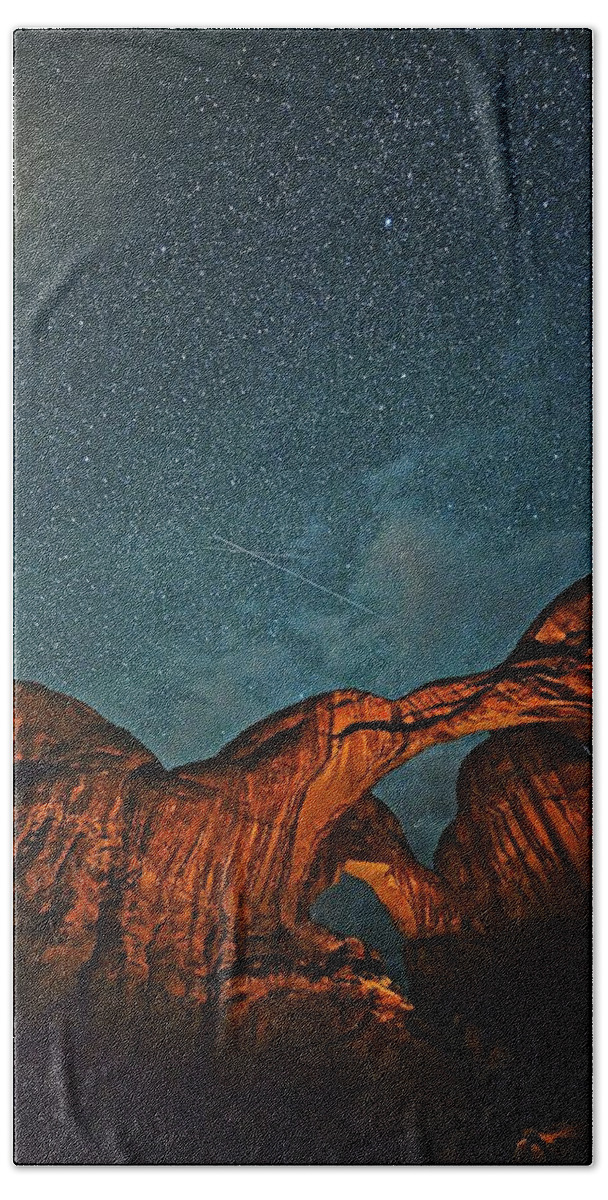 Arches National Park Hand Towel featuring the photograph Satellites Crossing in the Night by Don Mercer