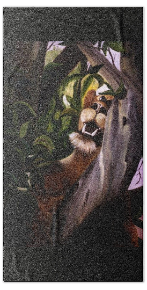 Lion Bath Towel featuring the painting Satisfied by Renate Wesley