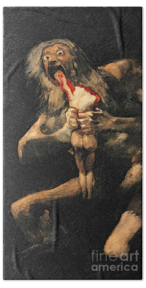 Saturn Bath Towel featuring the painting Saturn Devouring one of his Children by Goya