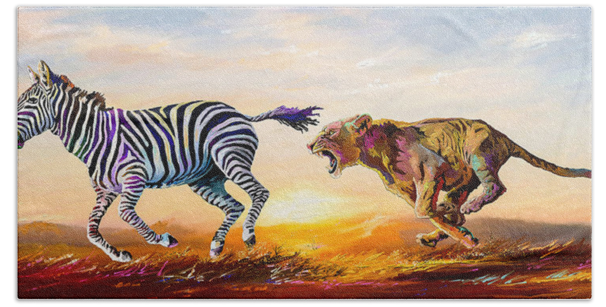 Print Hand Towel featuring the painting Savanna Dance by Anthony Mwangi