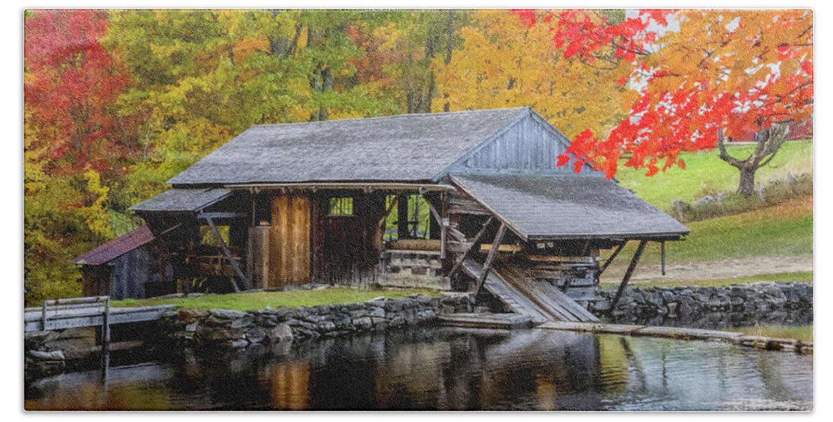 Landscape Hand Towel featuring the photograph Sawmill Reflection, Autumn in New Hampshire by Betty Denise