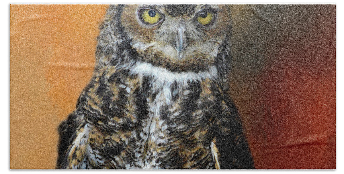 Horned Owl Bath Towel featuring the mixed media Says Who by Billy Grimes