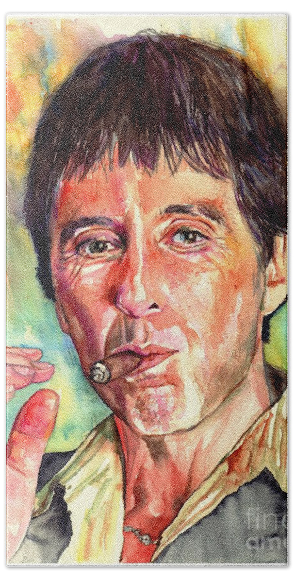 Al Pacino Hand Towel featuring the painting Scarface by Suzann Sines