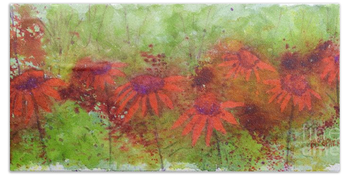  Bath Towel featuring the painting Scarlet Coneflowers by Barrie Stark